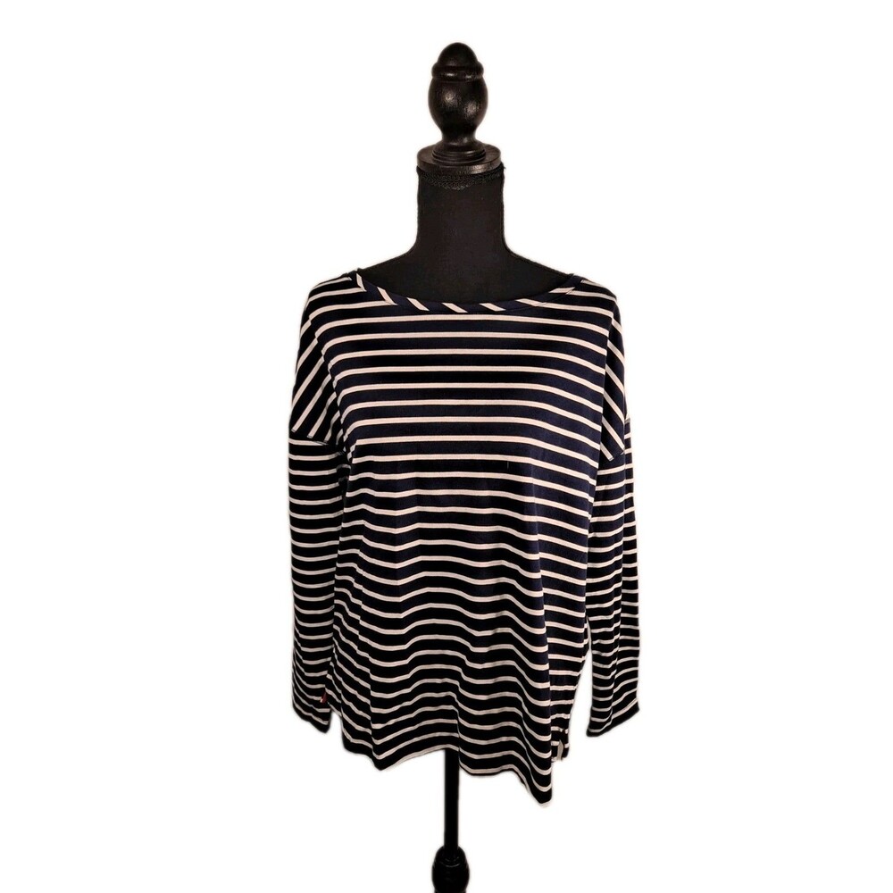 Joules Women's Marina Long-sleeved Jersey Top Size 10 Navy Cream Stripe Relaxed